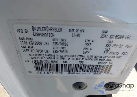 2002 Jeep Liberty Limited Edition из США, поврежденный, VIN 1J8GL58KX2W198507